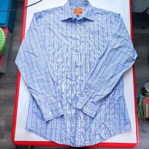 Egara dress shirt slim fit light blue checkered men's size 16.5 36-37 Tall